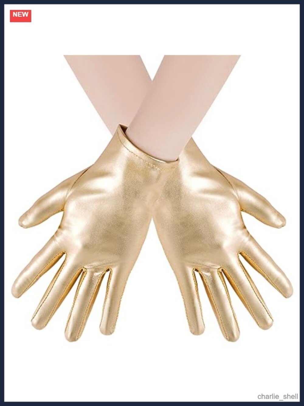 Shiny Metallic Faux Leather Cropped Gloves Costume Accessory